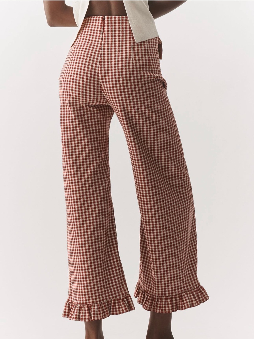 NWT Anthropologie Maeve the Colette Women's Red Gingham Ruffle Hem Pants Size 33 - Picture 4 of 9